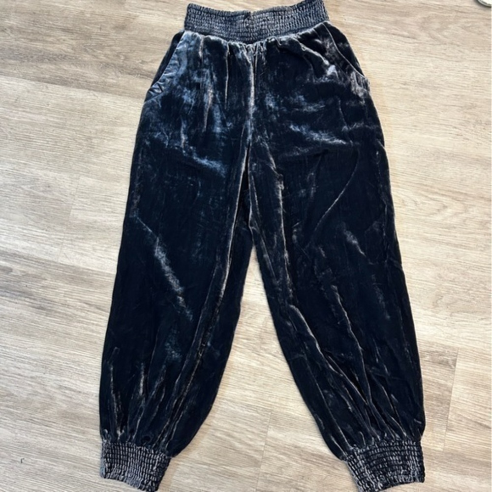 Anthropologie Blue Pantaloon Pants with Soft Velvet Fabric in EEUC. Pockets.